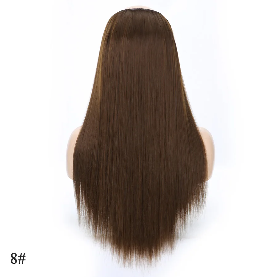 Leeons, 24 дюйма, накладные волосы на заколках с эффектом омбре, шиньон, блонд, u-образная часть, коричневый синтетический парик для девочек, накладные волосы на всю голову - Цвет: 8