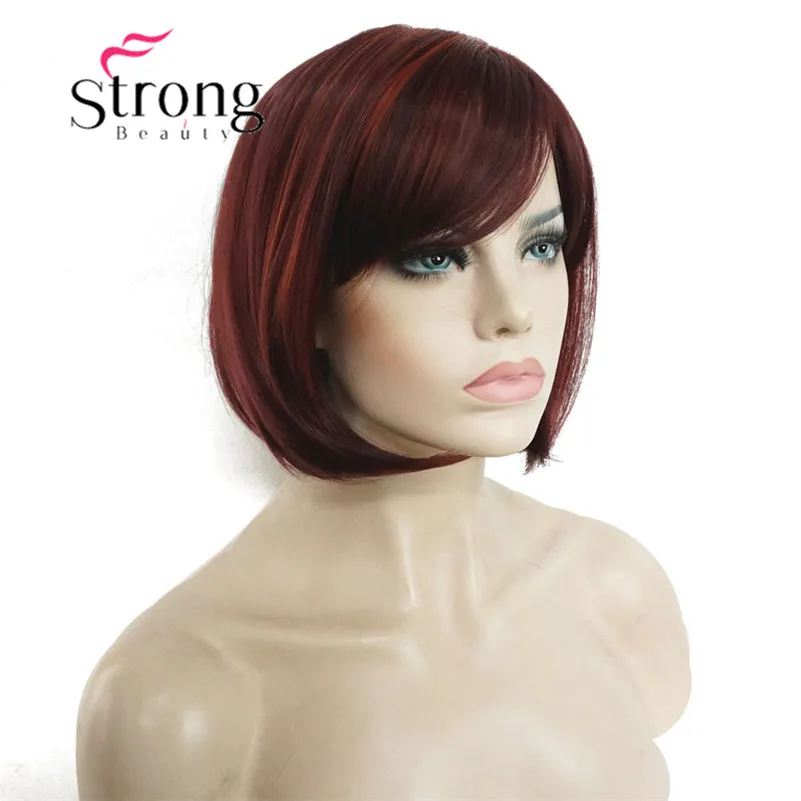 StrongBeauty короткий прямой темно-коричневый выделенный Боб, боковая обметка синтетические парики выбор цвета - Цвет: H-WG998 35-135