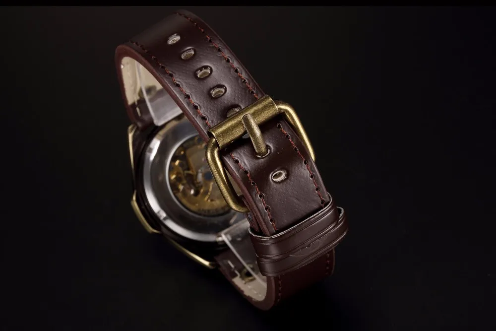 Антикварные автоматические часы, механические часы с скелетом, мужские бронзовые стимпанк Ретро кожаные аналоговые наручные часы, мужские винтажные часы