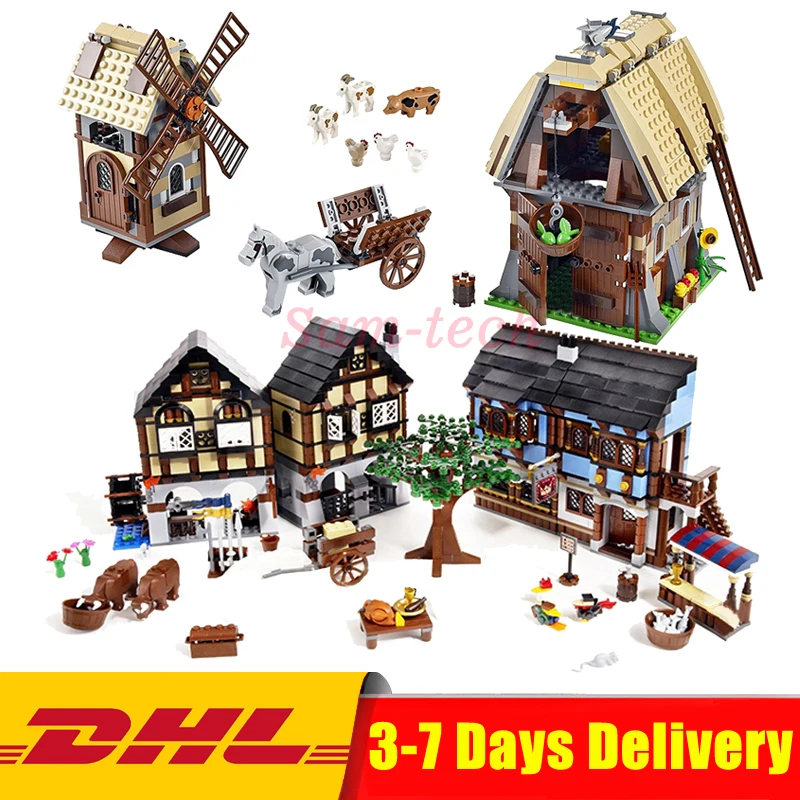 

Lepin 16011 The Medieval Manor Castle +16049 The Mill Village Raid Building Blocks Bricks Toys Clone Legoings 10193 7189