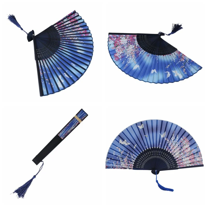 Шелковый китайский веер складной ручной Шелковый бамбуковый Печатный веер японская серия винтажный Ретро стиль ручной работы BlueHand веер