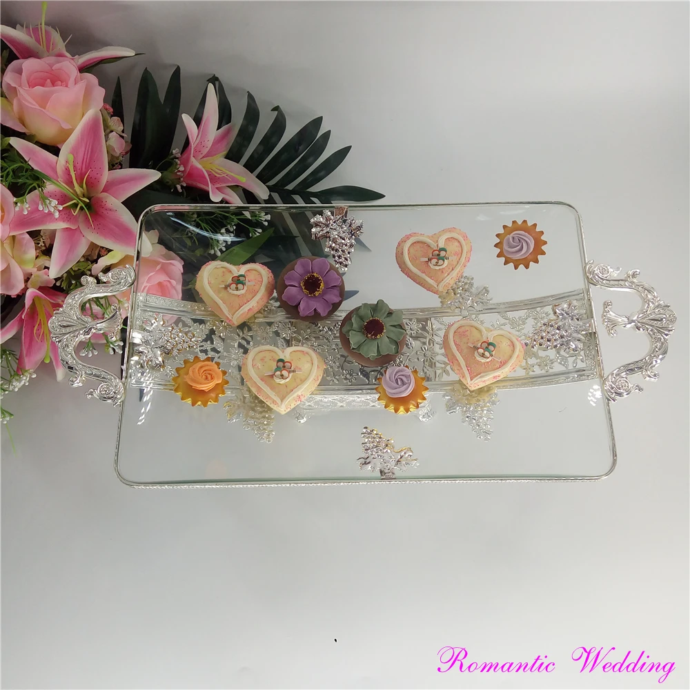 4psc/lot Beautiful Wedding Carving Iron Glass Tray Cake