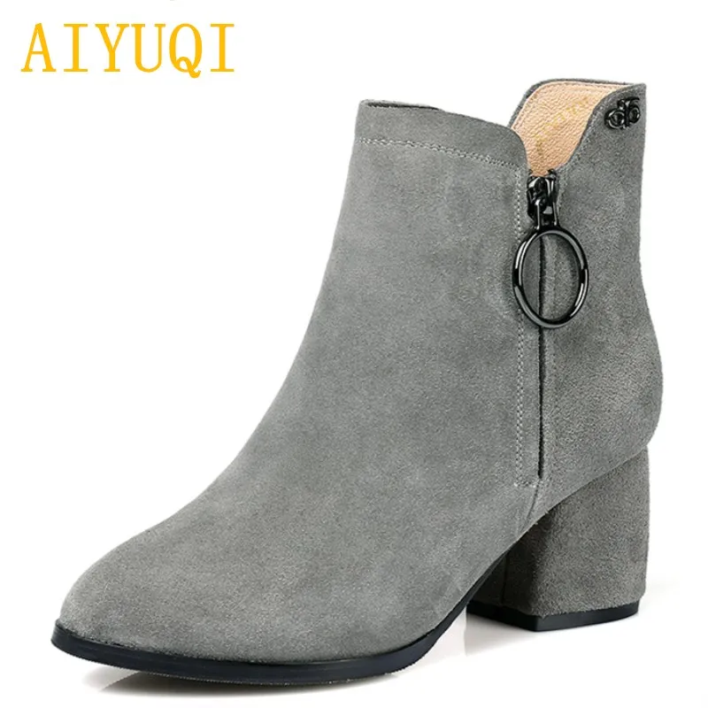 

AIYUQI 2019 autumn winter boots, for women genuine leather ankle boots for women suede suede women's shoes Fashion Martin boot