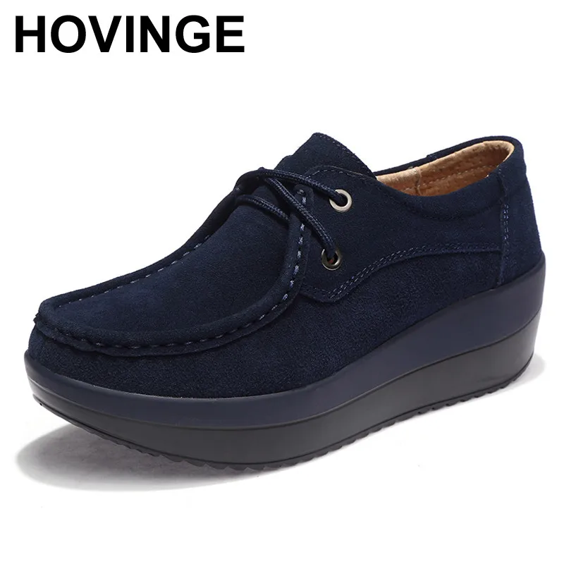 Женские мокасины на платформе HOVINGE черные повседневные туфли из натуральной кожи