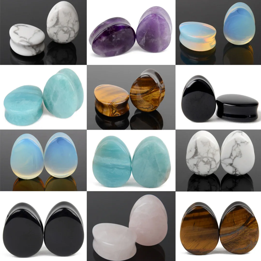 1 Pair Amethyst Natural Stone Teardrop Ear Plugs Tunnel Shellhard Gauges Ear Expanders Stretcher Fashion Body Pircings Jewelry