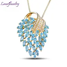 Loverjewelry, 18 К, желтое золото, натуральный бриллиант, голубой топаз, подвеска, специальный дизайн, Подвеска для женщин, вечерние, подарок, хорошее ювелирное изделие