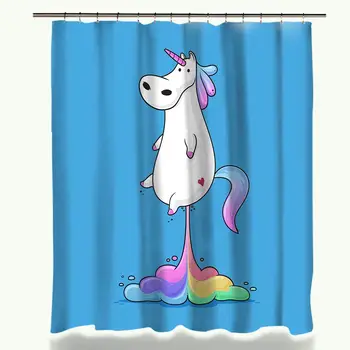 

Rainbow Fart Fat Unicorn Bathtub Curtain Plastic Rings Hooks Mildew Resistant Polyester Shower Curtain Mat Set