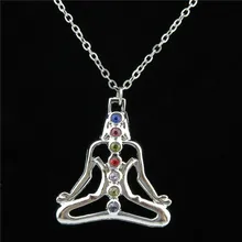 Free shipping 19871 Dull Silver Rhinestone Chakra Buddha Yoga Pendant Chain Collar Necklace 18″