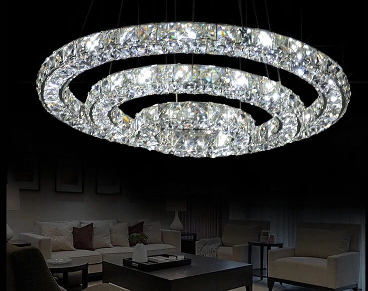 

Новый современный LED 3 круга 3 стороны яруса кристаллы подвесной светильник кольцо освещение круги огни для столовой гостиной