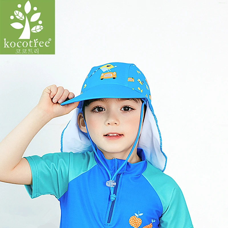 

2018 Summer Cartoon Baby Kids Swimming Cap Neck Protection Beach Sun Hats Waterproof for Boys Girls Children Outdoor Hat