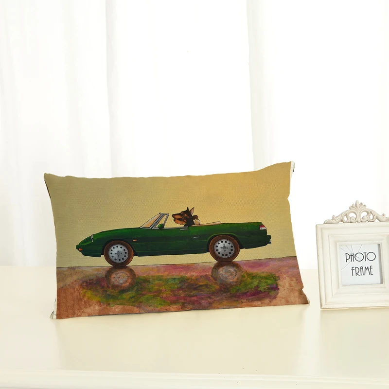 Мультфильм автомобиль Чехлы для подушек с изображением собак зеленый растение для украшения дома 30x50 Декоративные Бежевый Лен наволочки
