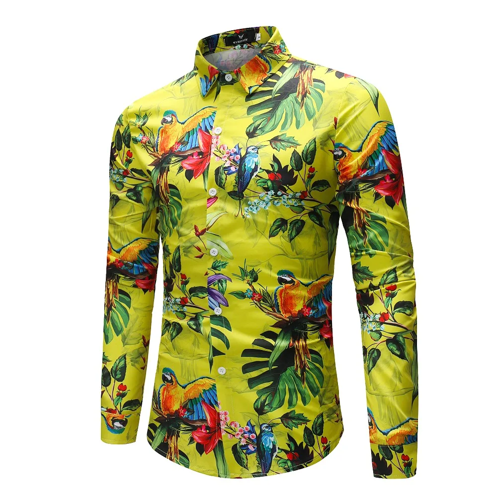 Men Flower Shirts Long Sleeve Shirts Slim Fit Men 3D Printed Shirts Spring Autumn Casual Hawaiian Shirts for Mens Clothing