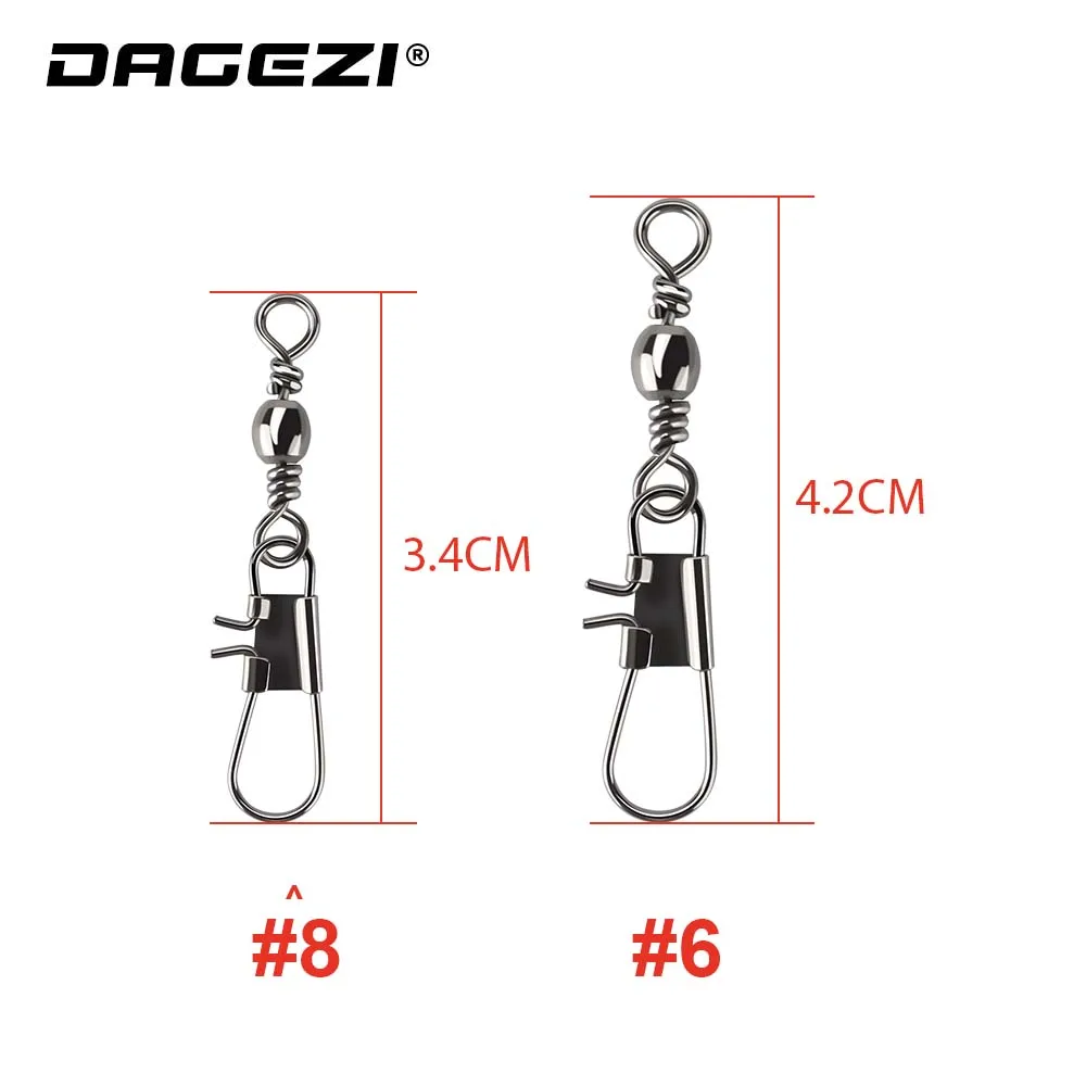 DAGEZI 50 قطعة/الوحدة 6 #/8 #8 كلمات حلقة صندوق معالجة الصيد الصلب يدور التعشيق المفاجئة الصيد اكسسوارات موصل النحاس قطب