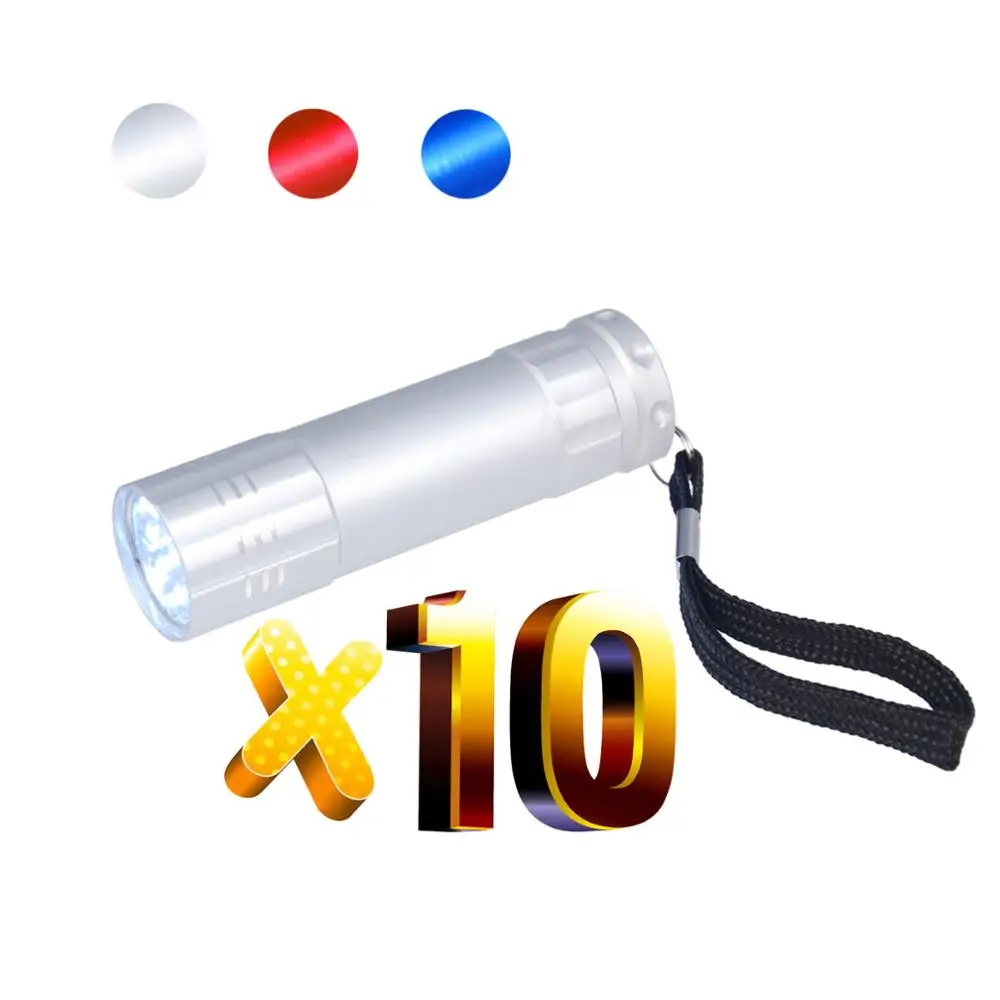 Lot 10pcs LED Torch Free Custom Logo Promotion gift Light Super Bright 9 Bulb Flashlight Personalized Givenaway Battery Powered | Лампы и