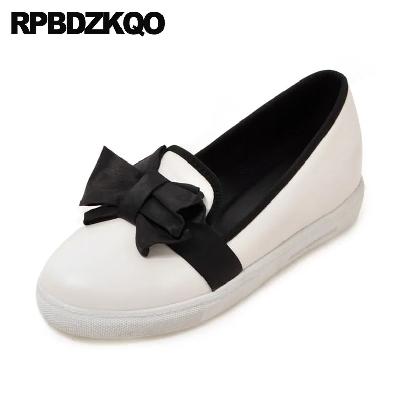 

Chinese Wedding Shoes Creepers British Style Platform Lolita Harajuku Women Muffin White Thick Sole Pink Elevator Bow Loafers