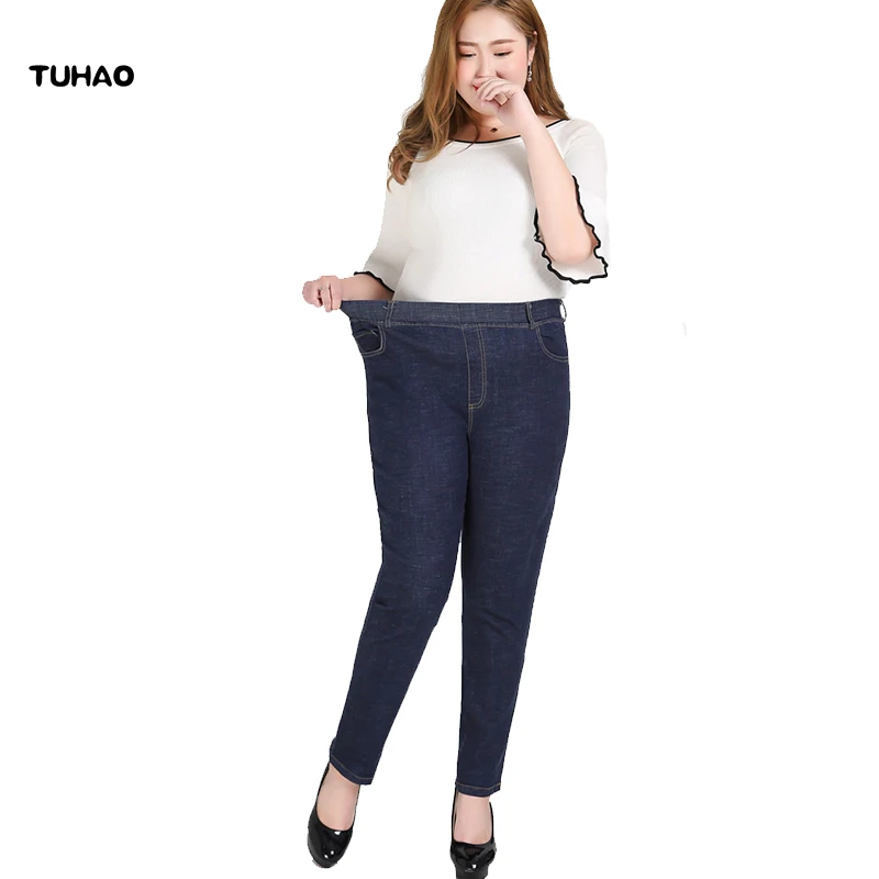 

TUHAO PLUS SIZE 9XL 8XL 7XL 6XL Jeans Women High Waist Waisted Skinny Pencil Denim Pants Women Stretch Elastic Jeans Woman YHFS