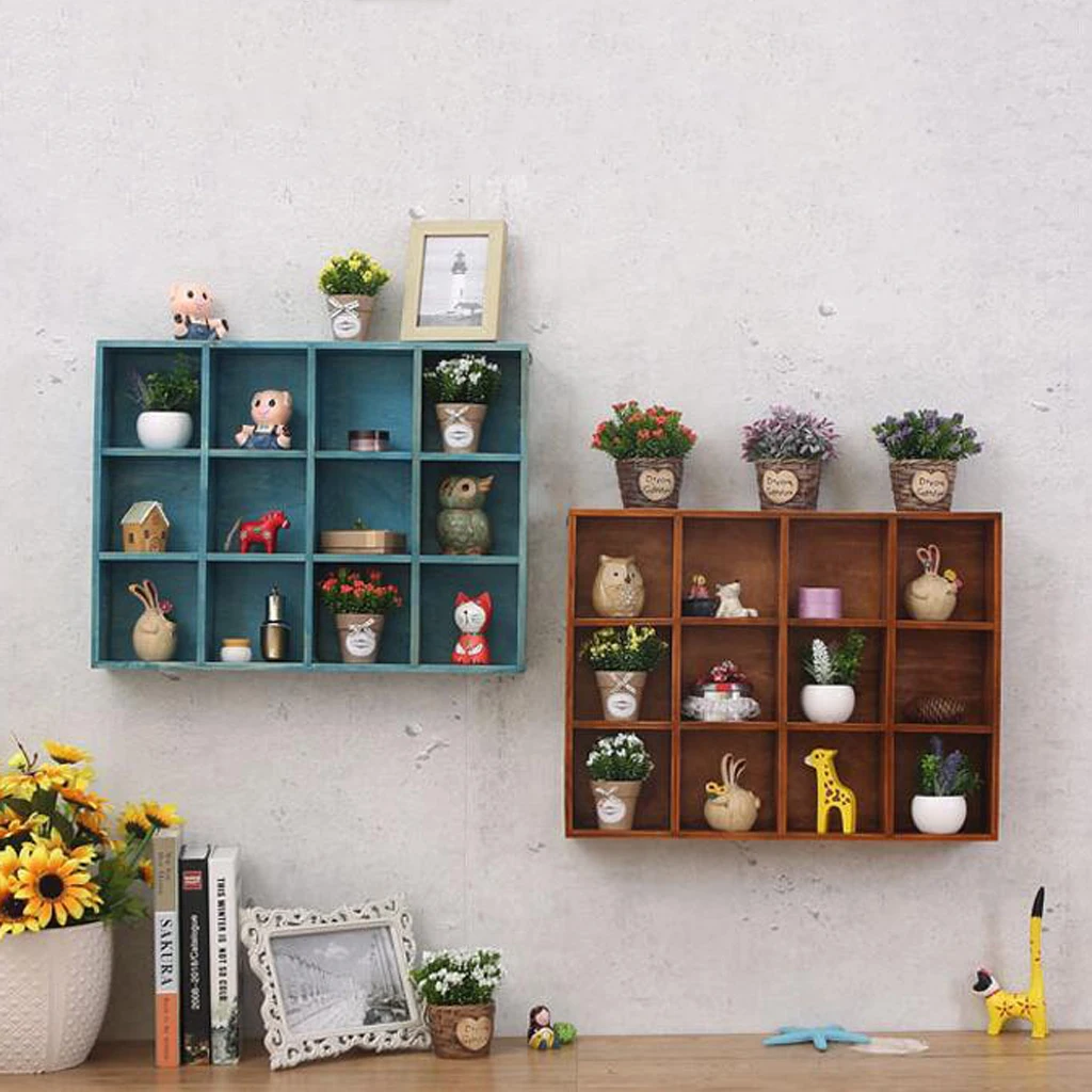 Rustic Wooden Wall Shelf Shadow Box Display Rack Shelf Storage Unit DIY Decoration, 40x30x7.8cm