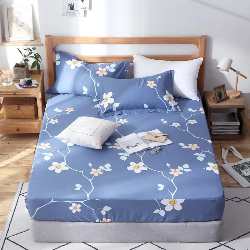 

Bed Sheet With Pillowcase Pastoral Color Print Bed Linen Queen Size Mattress Covers Fitted Sheet Sets With Elastic For King Size