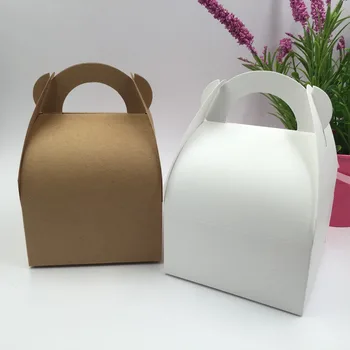 

24Pcs/Lot 10*10*14.5cm Stand Up Kraft Paper Boxes DIY Gift Candy Chocolate Cookies Packaging Boxes Handle Boxes
