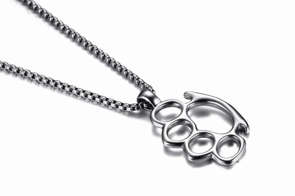 Мужское ожерелье с кулоном в форме костяшки, серебряный тон, нержавеющая сталь, хип-хоп, байкер, символ, мужское колье, ювелирное изделие, 24 дюйма