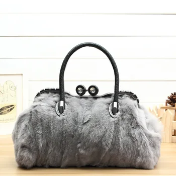 

Winter Luxury Diamonds Messenger Bag Genuine Leather Handbags Fashion Woman Real Fur Bags For Ladies Women Tote Doctor Bag