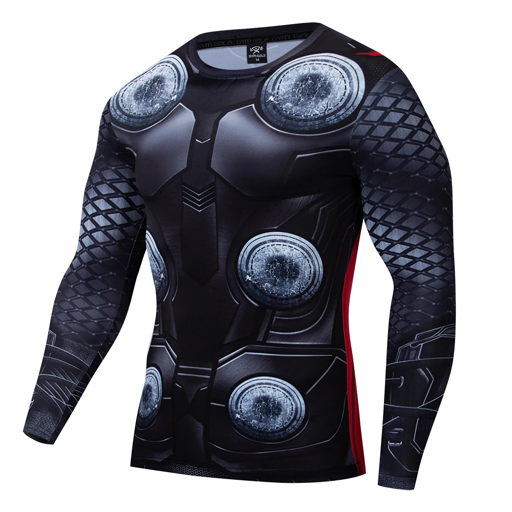 t shirt men Brand compression shirt Fitness 3d print pattern fashion Slim fit style autumn Long sleeve