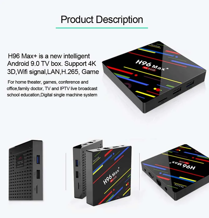 H96 MAX Plus Android 9,0 ТВ приставка Rockchip RK3328 4 Гб ОЗУ 64 Гб ПЗУ 4 к H.265 USB3.0 BT4.0 2,4G 5G Wif телеприставка