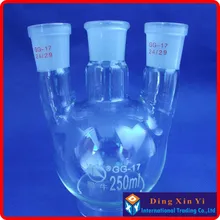 250 мл 24/29 три с высоким воротником, воротник-стойка, чистый хлопок с круглым дном, фляга с круглым дном и три горлышка, короткая Шейная стандартная горлышка