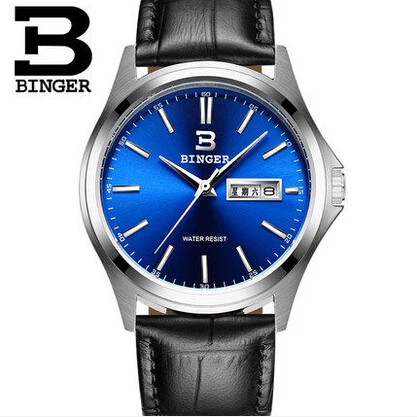 Man 2017 Switzerland BINGER Watches Men Black Leather Strap Quartz Watches Sports Quartz Wristwatch Luxury Brand Watch