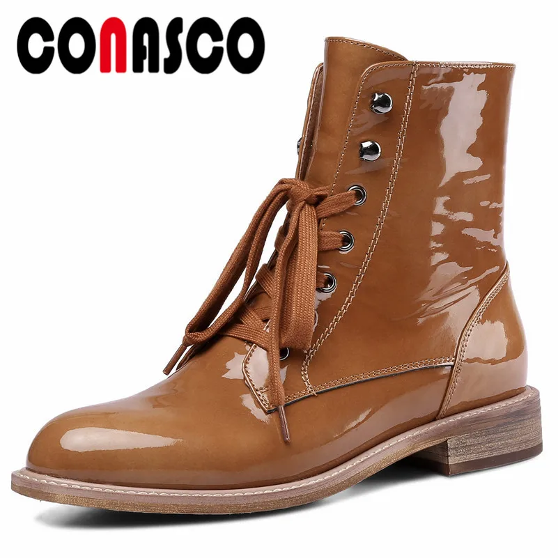 

CONASCO Women Lace Up Motorcycle Boots Ladies Quality Autumn Winter Martin Shoes Woman Sexy Night Club Party Shoes Basic Boots