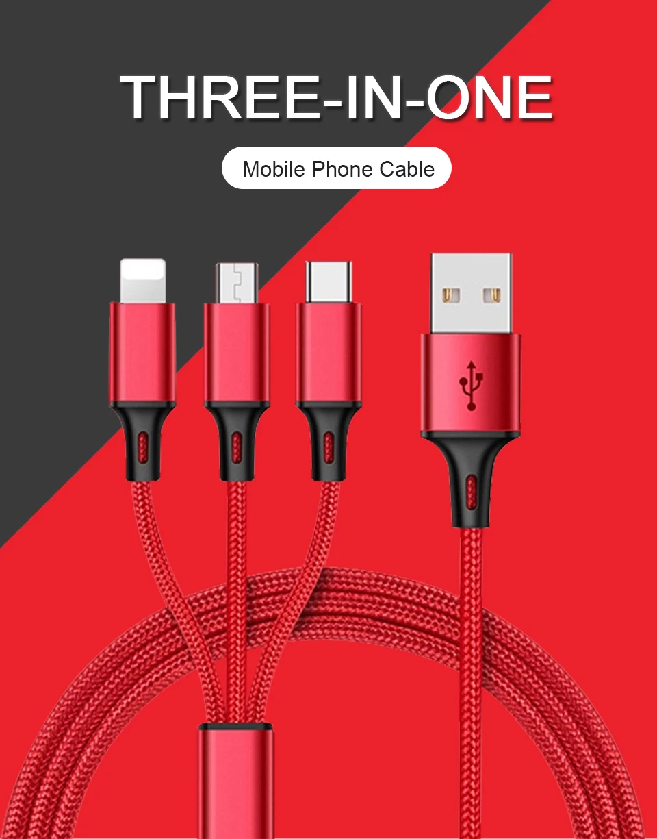 3 в 1 микро USB кабели для мобильных телефонов 5V2A Тип зарядки c iOS Android Быстрая зарядка зарядное устройство тип-c 3в1 несколько шнуров