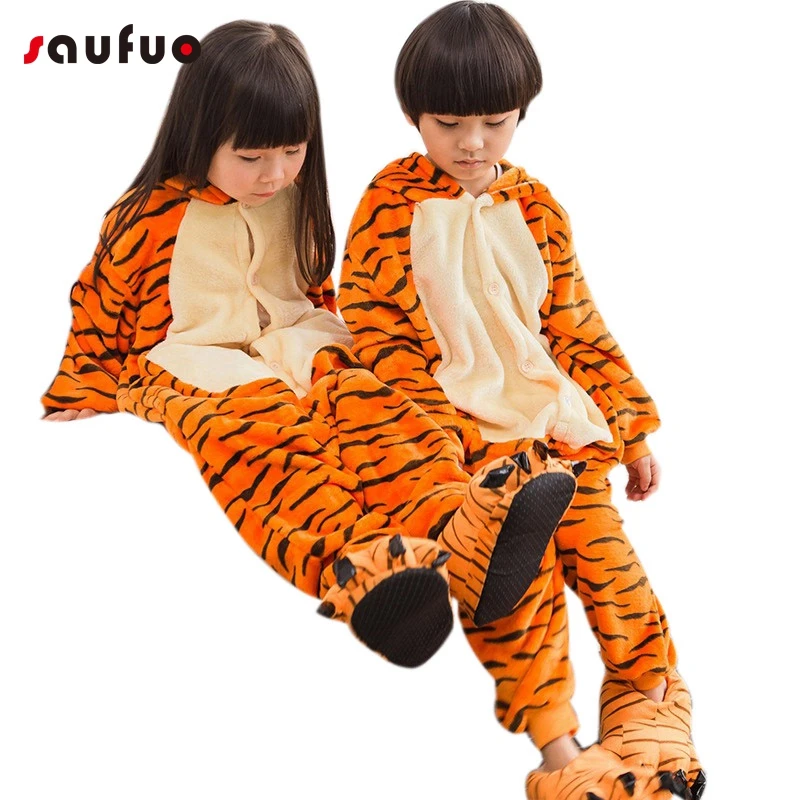Holiday Kigurumi flannel Tigger Pajamas Cosplay Costume Children Unisex Kids Cartoon Onesie Animal Pyjama Home Pijama Halloween |
