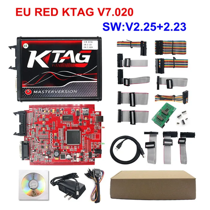 KTAG 7020 Full 2.25 Онлайн V2.47 ЕС красный KESS V5.017 OBD2 менеджер Тюнинг KTAG V7.020 4 светодиодный KESS V2 5,017 рамка фонового режима отладки K-TAG V2.25 Авто программатор системного блока управления - Цвет: KTAG 7020 Full 2.25