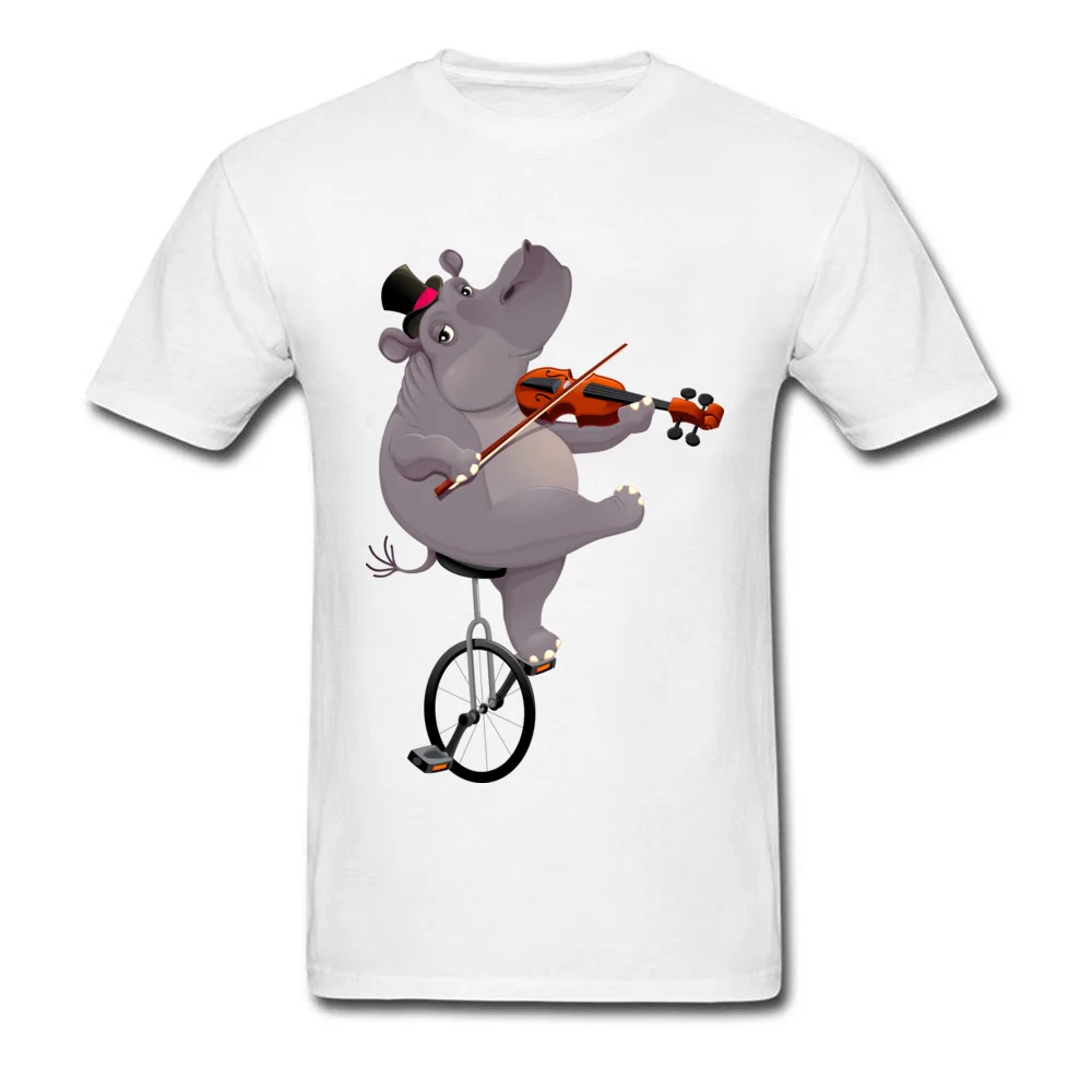 Funny hippo on an unicycle 2018 Newest Mens T-Shirt O Neck Short Sleeve 100% Cotton Tops & Tees Summer Tee-Shirt Funny hippo on an unicycle white