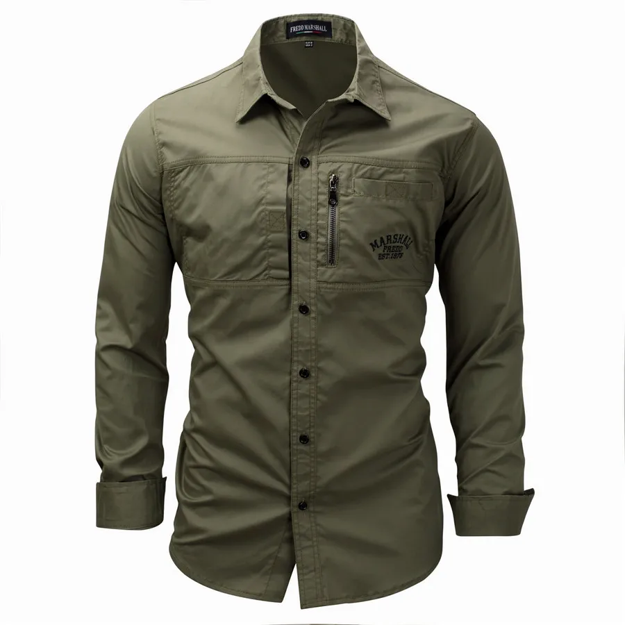Fredd Marshall 2018 Newest Solid Shirts 100% Cotton Hight quality Casual Long Sleeve Patchwork Pockets Shirt Brand Clothing (12)