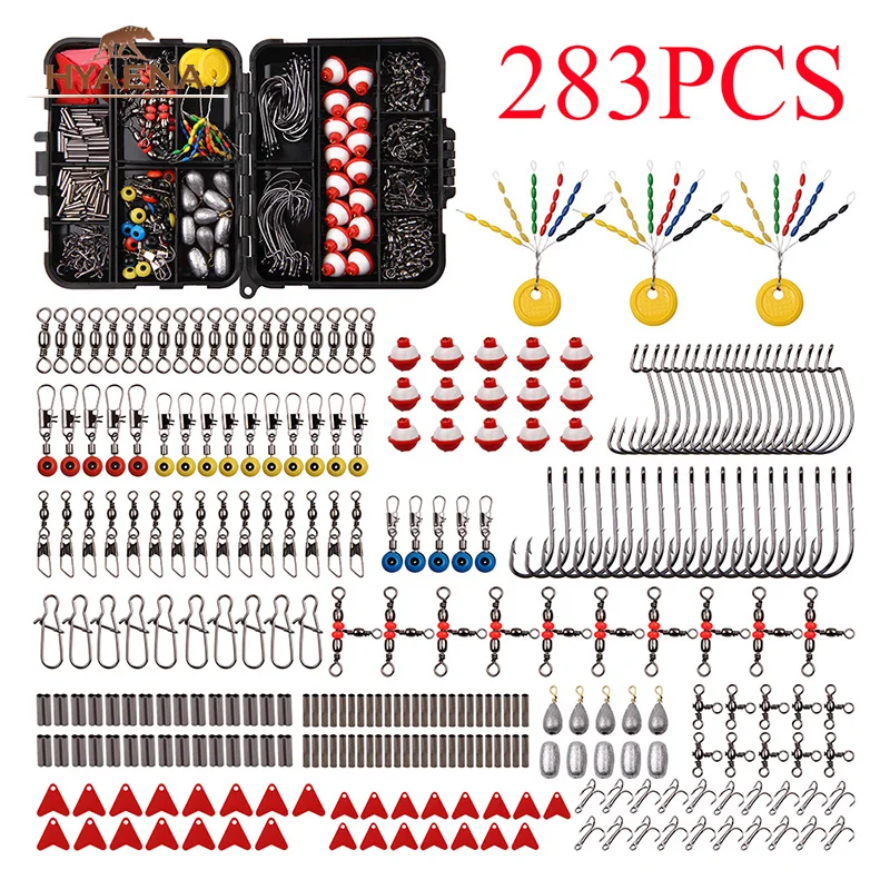 

Hyaena 283pcs Fishing Accessories Kit For Lead Sinker Barrel Swivels Snaps Swivel Hooks Float Stoppers Space Beans With Tackle
