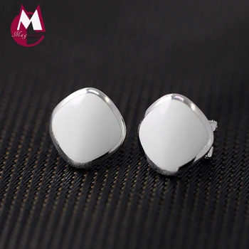 

100% 925 Sterling Silver Earrings For Women Gifts Trendy White Paint Stud Earrings Fashion Geometry Fine Jewelry SE17