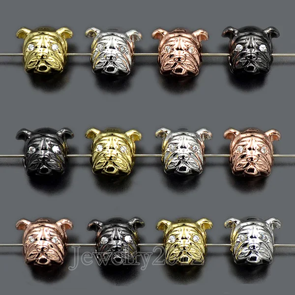 

10 PCS/Lot Solid Metal Bull Dog Zircon Fitness For Bracelet Connector Charm Beads Silver Gold Rose Gold 8x12mm Wholesale