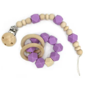 

Creative Pacifier Food Grade Silicone / Wooden Newborn Colorful Safe Child Care Pacifier Cases For Baby Tooth Toy Bead Chain