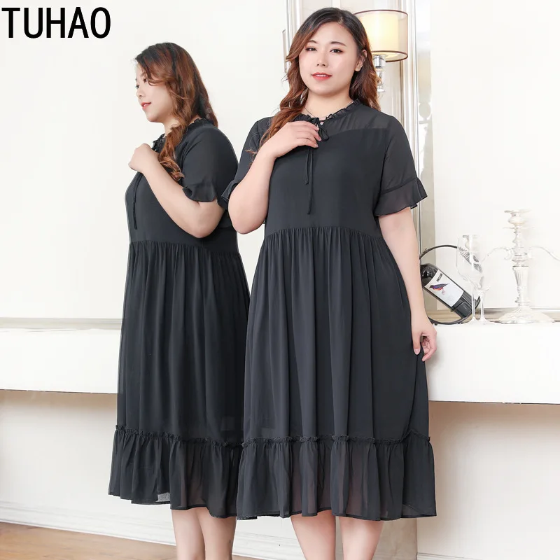 TUHAO размера плюс черный плиссированные вечерние платье 10XL 9XL 8XL элегантные Винтаж оборками Для женщин платья больших Размеры s Женская одежда летние MS06