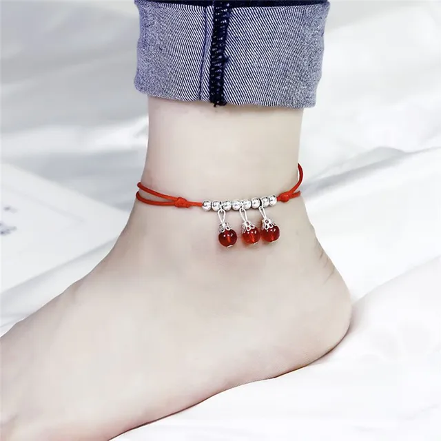 Buy Boho Red Thread Ankle Bracelet Silver Color Beads