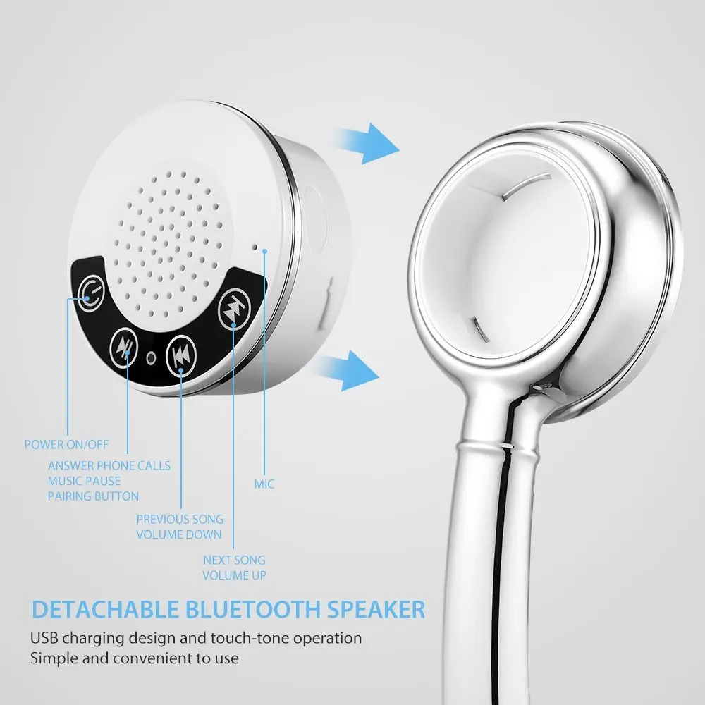 Отвечать на телефонные звонки водонепроницаемые музыка ручной душ ABS Chrome собрать Bluetooth Динамик Bluetooth Насадки для душа