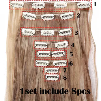 SNOILITE 24inch 8pcs/set Wavy 18 Clips in False Hair Styling Synthetic Hair Extensions Hairpiece Extension hair 2