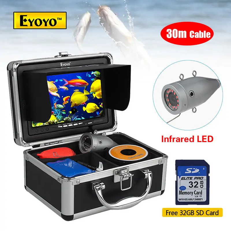 Eyoyo 30 м 7 "ЖК-дисплей подводный Рыболокаторы Инструменты ИК Видео серебро Камера w/32 ГБ DVR Бесплатная доставка