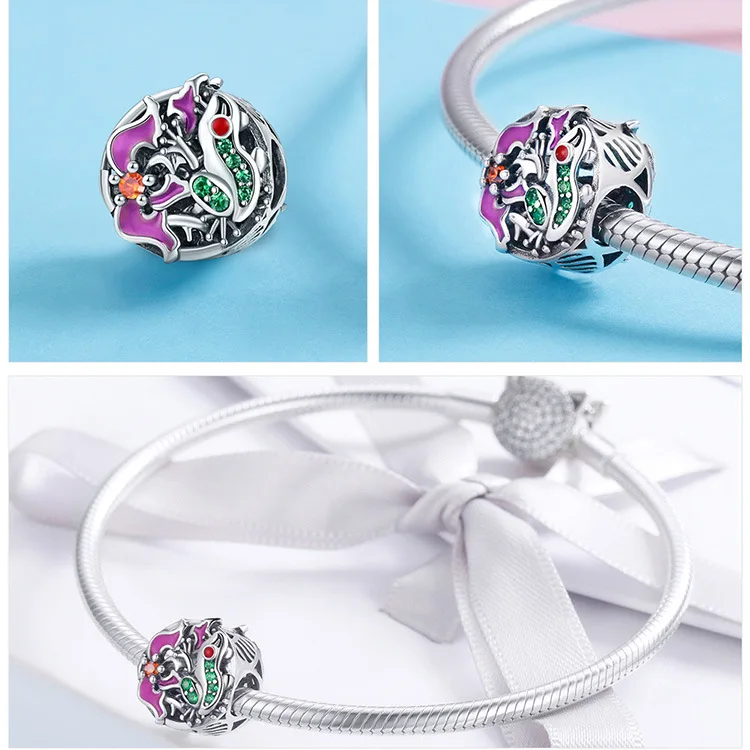 S925 серебро fit Pandora браслет морские очки Маргаритка Русалка Звезда бусины 925 Синий Циркон эмаль Снеговик кошка птица подвеска