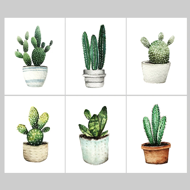 Nordic Watercolor Cactus Poster Canvas Art Green Plants Flower Painting Modern Home Decoration Wall Art Picture For Living Room Painting Calligraphy Aliexpress