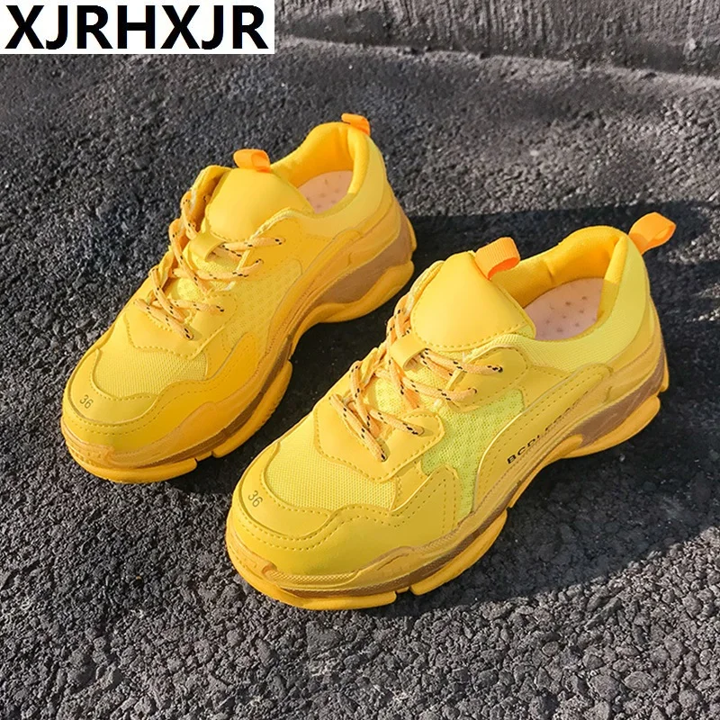 

XJRHXJR Women Sneakers Breathable Mesh Green Platform Ladies Shoes Summer Knitting Flats Casual Shoes Women Chunky Sneakers