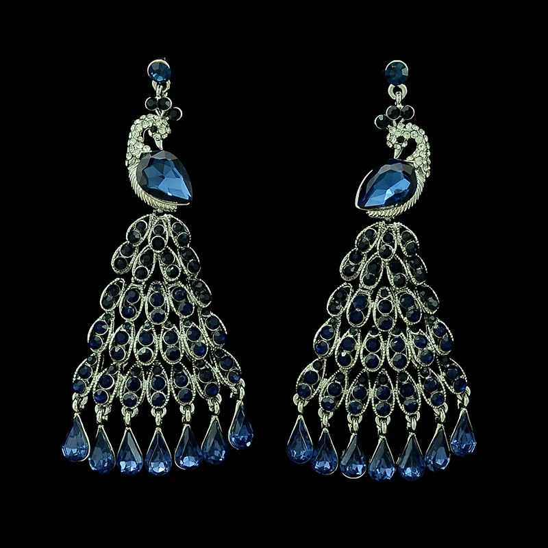 New luxury brand font b silver b font plated crystal peacock feathers dangle font b earrings