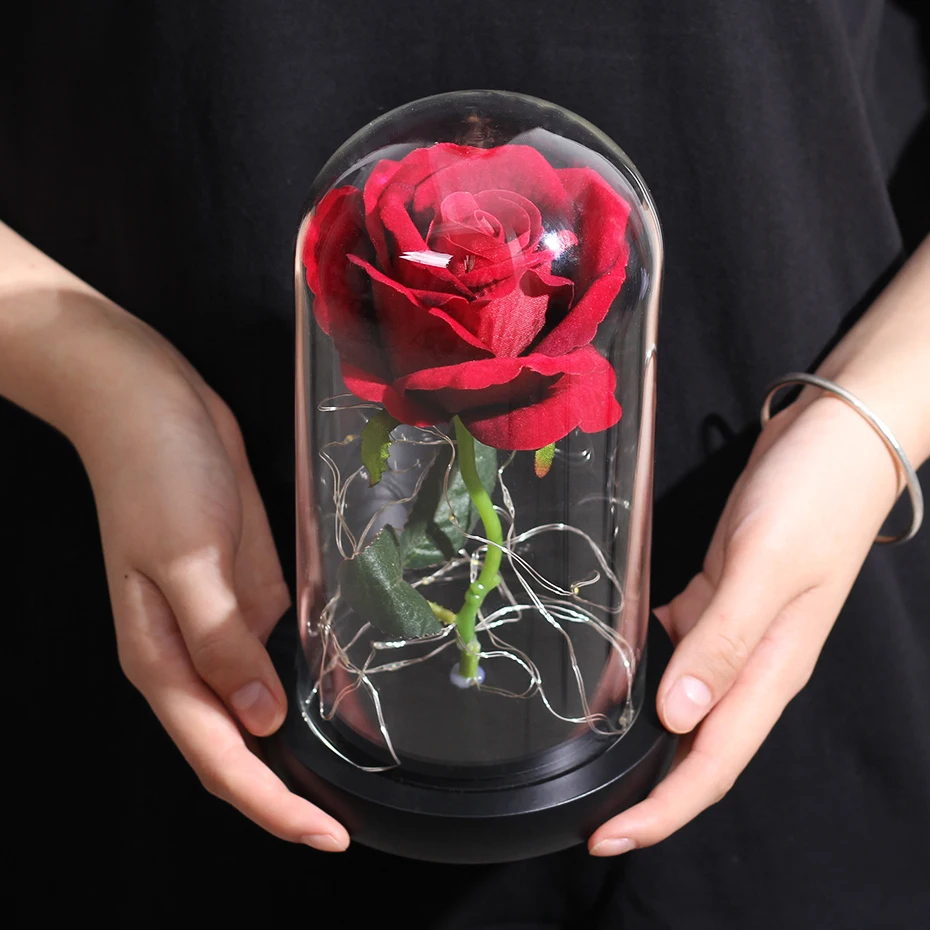 LED Eternal Flower Immortal Flora Light Up Dome Beauty and The Beast Rose In A Flask Valentine's Day Birthday Christmas Day Gift
