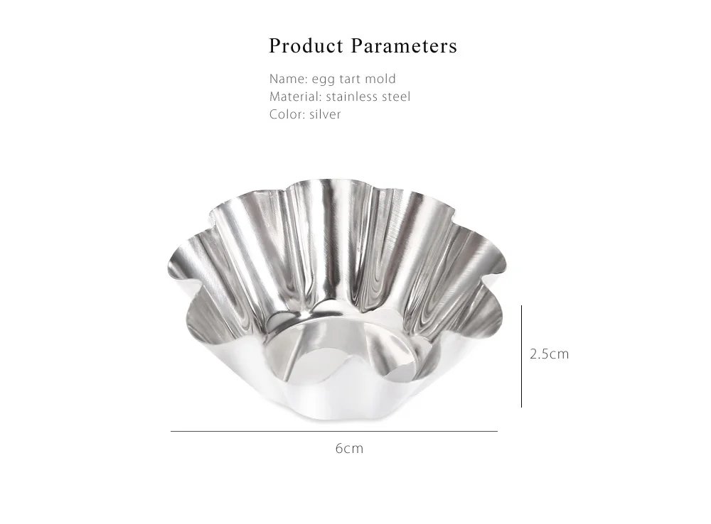6pcs Stainless Steel Egg Tart Cupcake Mold Baking Cup
